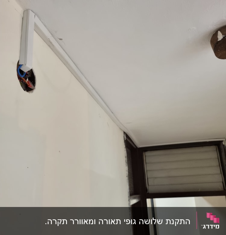 חוטי חשמל יוצאים מקופסה בקיר לבן